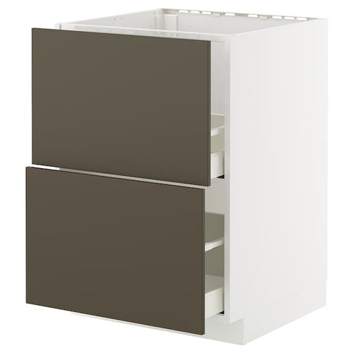 METOD / MAXIMERA - METOD / MAXIMERA Base cab f sink+2 fronts/2 drawers, white/Havstorp brown-beige, 60x60 cm
