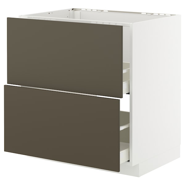 METOD / MAXIMERA - Base cab f sink+2 fronts/2 drawers, white/Havstorp brown-beige, 80x60 cm