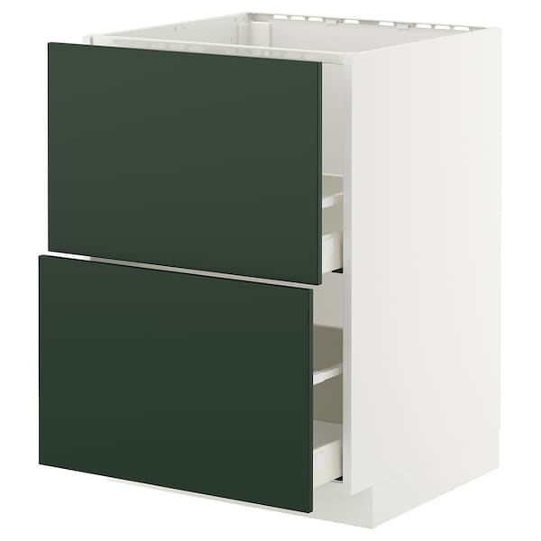 METOD / MAXIMERA - Base cab f sink+2 fronts/2 drawers, white/Havstorp deep green, 60x60 cm