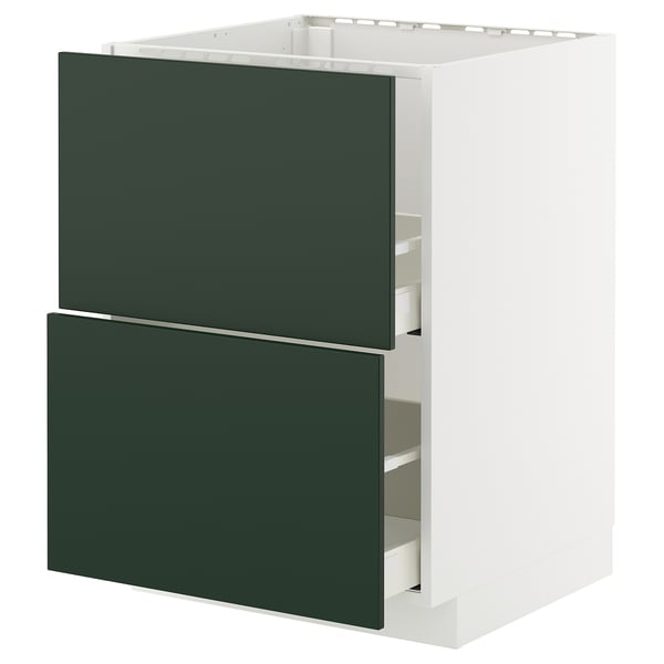 METOD / MAXIMERA base cab f sink+2 fronts/2 drawers, white/Havstorp deep green, 60x60 cm