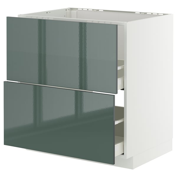 METOD / MAXIMERA base cab f sink+2 fronts/2 drawers, white/Kallarp high-gloss dark grey-green, 80x60 cm