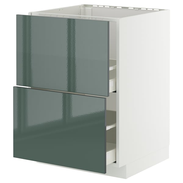 METOD / MAXIMERA base cab f sink+2 fronts/2 drawers, white/Kallarp high-gloss dark grey-green, 60x60 cm