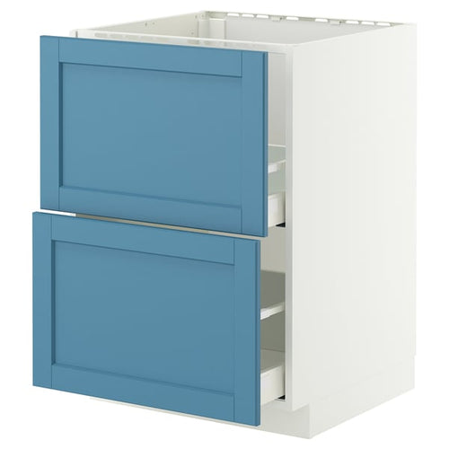 METOD / MAXIMERA base cab f sink+2 fronts/2 drawers, white/Lerhyttan blue, 60x60 cm
