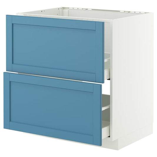 METOD / MAXIMERA sink cabinet/2 fronts/2 drawers, white/Lerhyttan blue, 80x60 cm