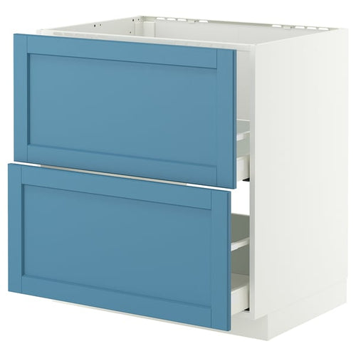 METOD / MAXIMERA base cab f sink+2 fronts/2 drawers, white/Lerhyttan blue, 80x60 cm