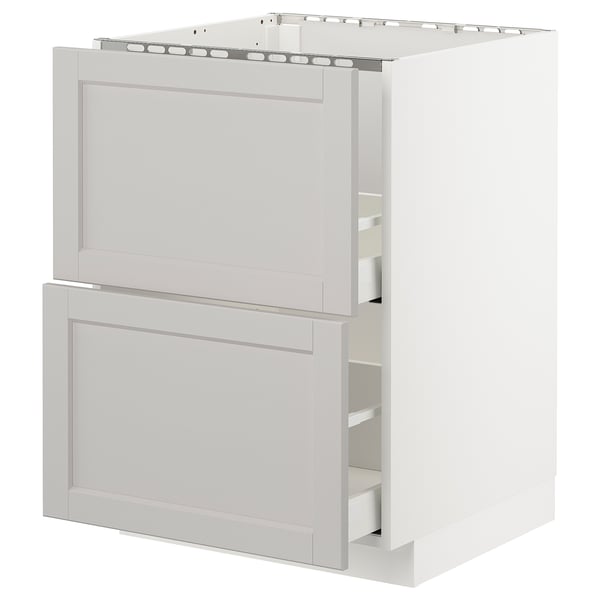 METOD / MAXIMERA base cab f sink+2 fronts/2 drawers, white/Lerhyttan light grey, 60x60 cm