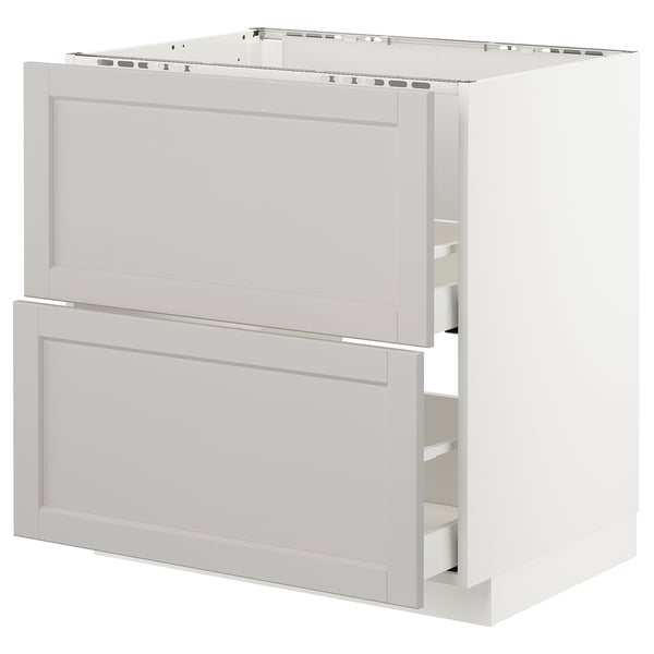 METOD / MAXIMERA base cab f sink+2 fronts/2 drawers, white/Lerhyttan light grey, 80x60 cm