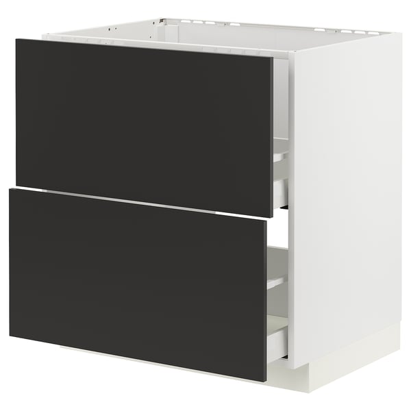 METOD / MAXIMERA base cab f sink+2 fronts/2 drawers, white/Nickebo matt anthracite, 80x60 cm
