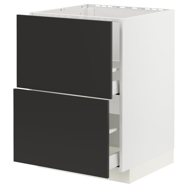 METOD / MAXIMERA - METOD / MAXIMERA Base cab f sink+2 fronts/2 drawers, white/Nickebo matt anthracite, 60x60 cm