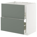 METOD / MAXIMERA base cab f sink+2 fronts/2 drawers, white/Nickebo matt grey-green, 80x60 cm