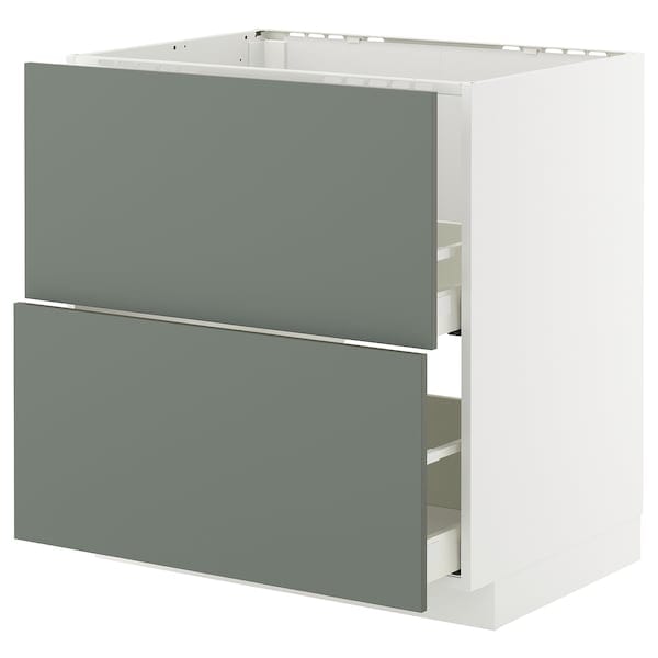 Ikea METOD / MAXIMERA - Base cab f sink+2 fronts/2 drawers, white/Nickebo matt grey-green, 80x60 cm