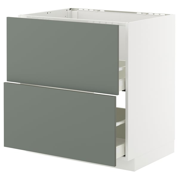 METOD / MAXIMERA base cab f sink+2 fronts/2 drawers, white/Nickebo matt grey-green, 80x60 cm