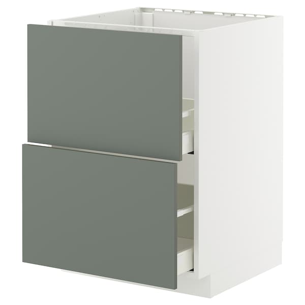 Ikea METOD / MAXIMERA - Base cab f sink+2 fronts/2 drawers, white/Nickebo matt grey-green, 60x60 cm