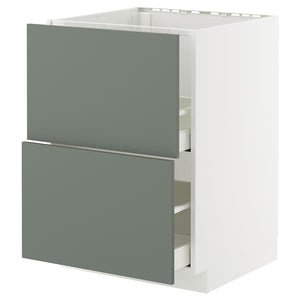 Ikea METOD / MAXIMERA - Base cab f sink+2 fronts/2 drawers, white/Nickebo matt grey-green, 60x60 cm