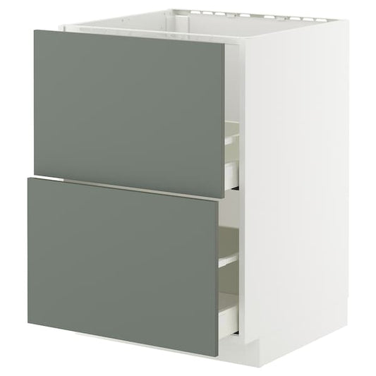 Ikea METOD / MAXIMERA - Base cab f sink+2 fronts/2 drawers, white/Nickebo matt grey-green, 60x60 cm