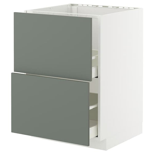 METOD / MAXIMERA - METOD / MAXIMERA Base cab f sink+2 fronts/2 drawers, white/Nickebo matt grey-green, 60x60 cm