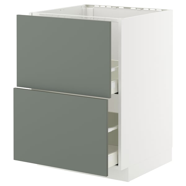 METOD / MAXIMERA base cab f sink+2 fronts/2 drawers, white/Nickebo matt grey-green, 60x60 cm