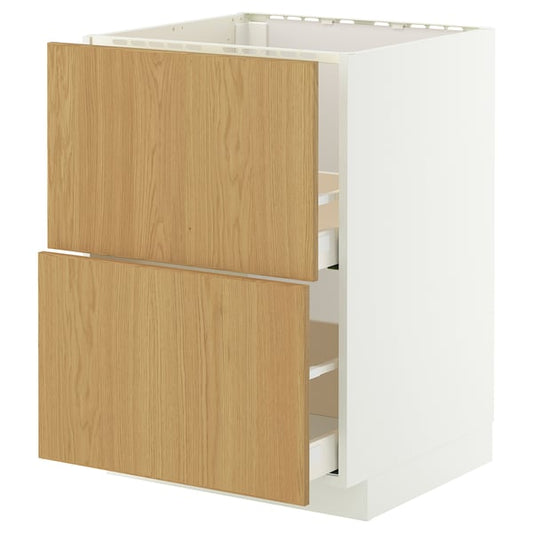 METOD / MAXIMERA sink cabinet/2 fronts/2 drawers, white/Sinarp oak veneer, 60x60 cm