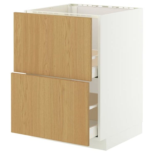 METOD / MAXIMERA base cab f sink+2 fronts/2 drawers, white/Sinarp oak veneer, 60x60 cm