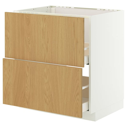 METOD / MAXIMERA sink cabinet/2 fronts/2 drawers, white/Sinarp oak veneer, 80x60 cm