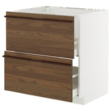 METOD / MAXIMERA base cab f sink+2 fronts/2 drawers, white/Stensta dark brown ash veneer, 80x60 cm
