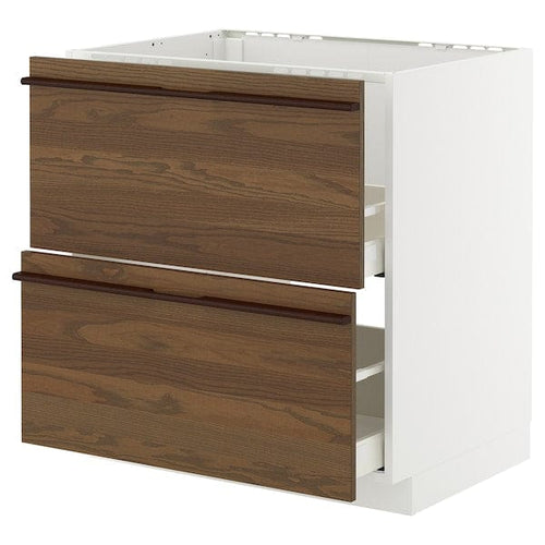 METOD / MAXIMERA - METOD / MAXIMERA Base cab f sink+2 fronts/2 drawers, white/Stensta dark brown ash veneer, 80x60 cm