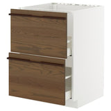 METOD / MAXIMERA base cab f sink+2 fronts/2 drawers, white/Stensta dark brown ash veneer, 60x60 cm