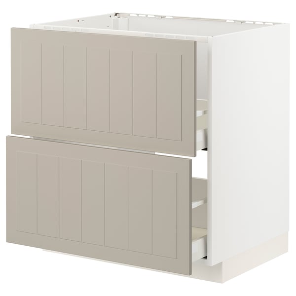 METOD / MAXIMERA - METOD / MAXIMERA Base cab f sink+2 fronts/2 drawers, white/Stensund beige, 80x60 cm