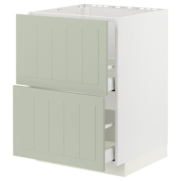 METOD / MAXIMERA base cab f sink+2 fronts/2 drawers, white/Stensund light green, 60x60 cm