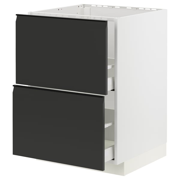 METOD / MAXIMERA base cab f sink+2 fronts/2 drawers, white/Upplöv matt anthracite, 60x60 cm