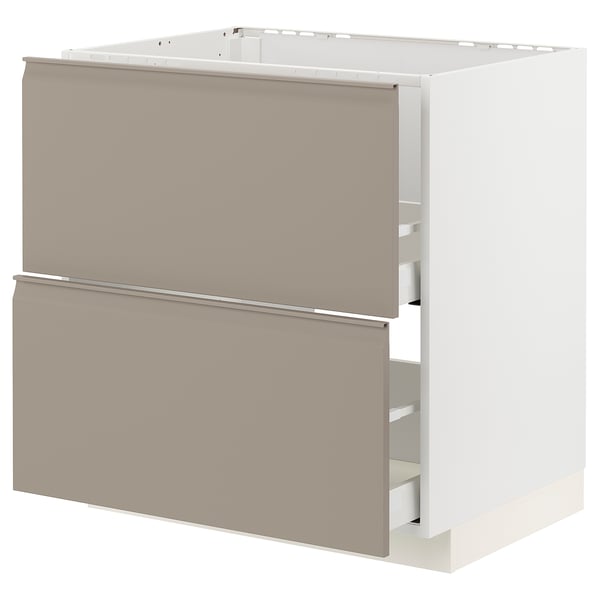 METOD / MAXIMERA base cab f sink+2 fronts/2 drawers, white/Upplöv matt dark beige, 80x60 cm