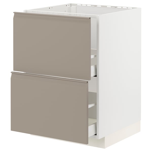 METOD / MAXIMERA - METOD / MAXIMERA Base cab f sink+2 fronts/2 drawers, white/Upplöv matt dark beige, 60x60 cm