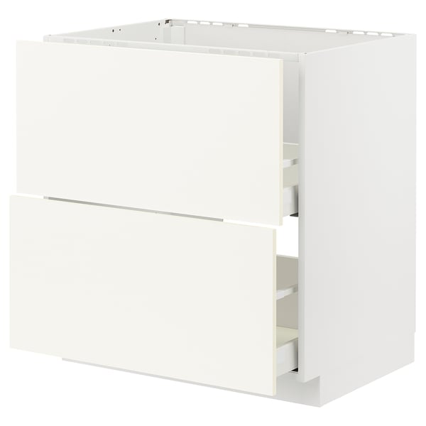 METOD / MAXIMERA base cab f sink+2 fronts/2 drawers, white/Vallstena white, 80x60 cm