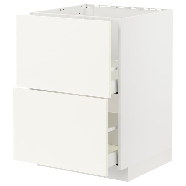 METOD / MAXIMERA base cab f sink+2 fronts/2 drawers, white/Vallstena white, 60x60 cm