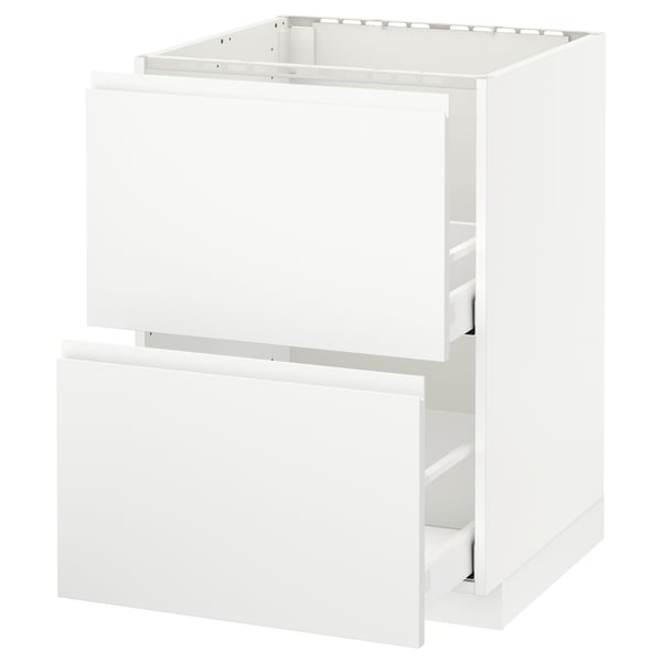 METOD / MAXIMERA - METOD / MAXIMERA Base cab f sink+2 fronts/2 drawers, white/Voxtorp matt white, 60x60 cm