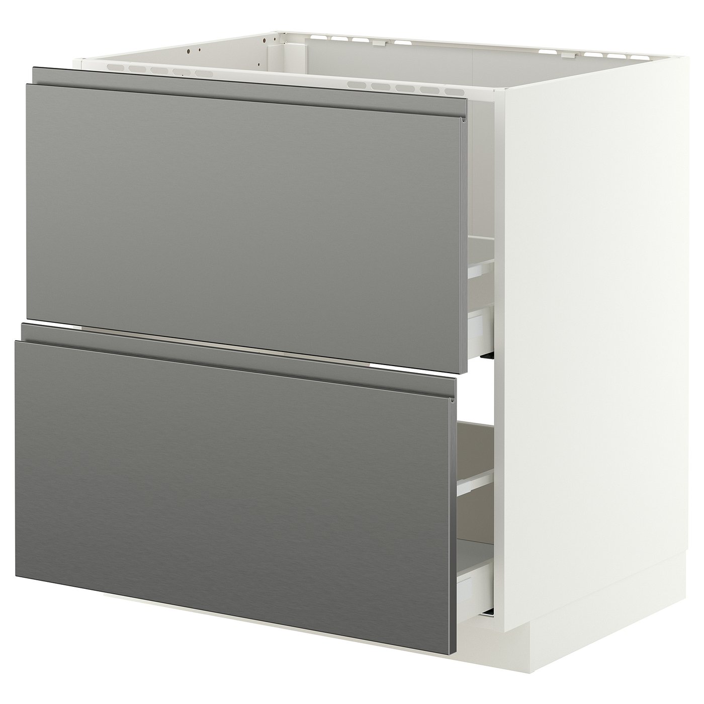 METOD / MAXIMERA base cab f sink+2 fronts/2 drawers, white/Voxtorp stainless steel effect, 80x60 cm