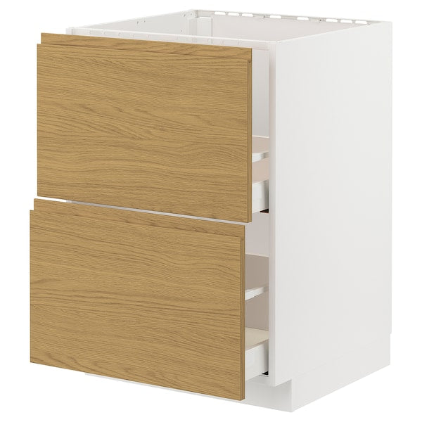 METOD / MAXIMERA - Base cab f sink+2 fronts/2 drawers, white/Voxtorp oak effect, 60x60 cm