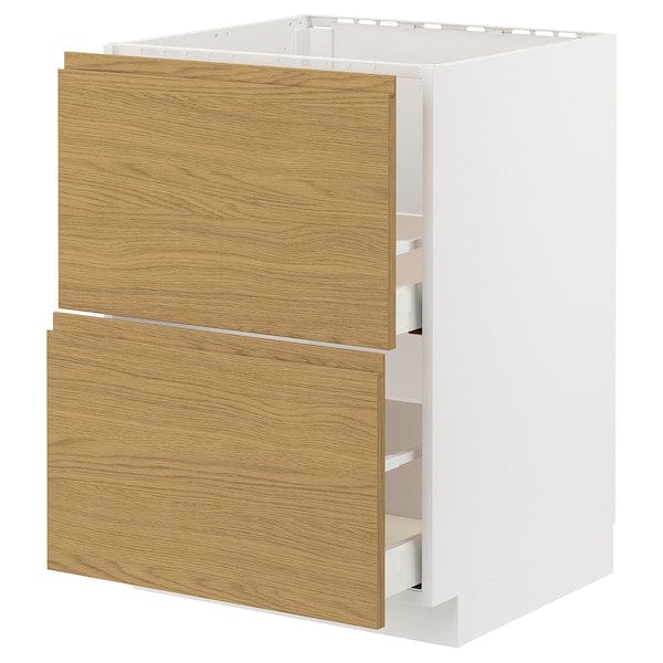 Ikea METOD / MAXIMERA - Base cab f sink+2 fronts/2 drawers, white/Voxtorp oak effect, 60x60 cm