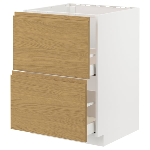 METOD / MAXIMERA - METOD / MAXIMERA Base cab f sink+2 fronts/2 drawers, white/Voxtorp oak effect, 60x60 cm