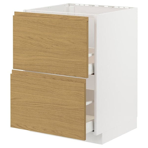 METOD / MAXIMERA base cab f sink+2 fronts/2 drawers, white/Voxtorp oak effect, 60x60 cm