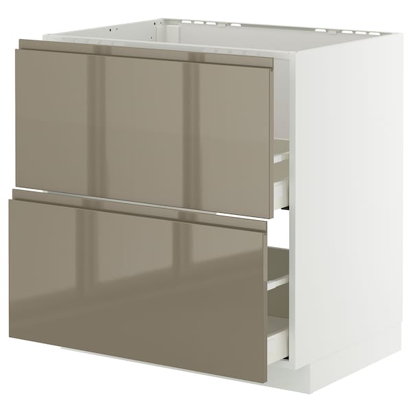 METOD / MAXIMERA - Base cab f sink+2 fronts/2 drawers, white/Voxtorp high-gloss dark grey-brown, 80x60 cm