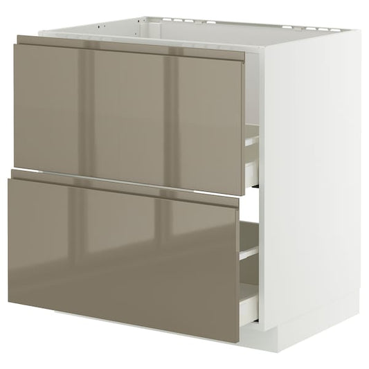 METOD / MAXIMERA - Base cab f sink+2 fronts/2 drawers, white/Voxtorp high-gloss dark grey-brown, 80x60 cm