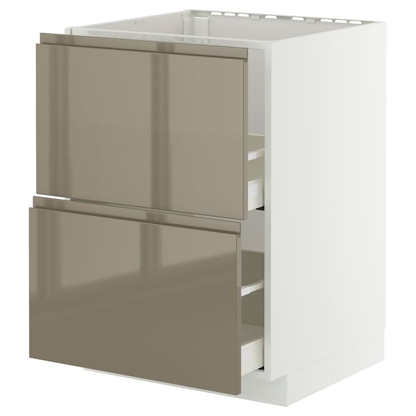 METOD / MAXIMERA base cab f sink+2 fronts/2 drawers, white/Voxtorp high-gloss dark grey-brown, 60x60 cm