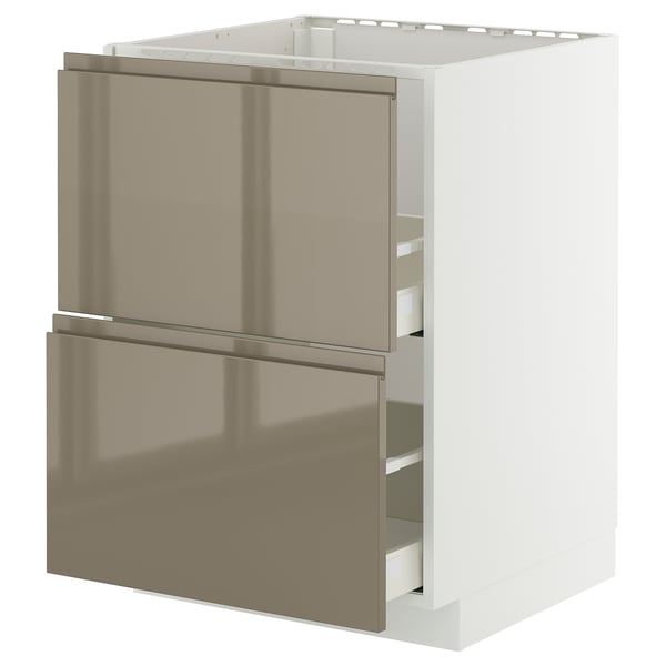 METOD / MAXIMERA base cab f sink+2 fronts/2 drawers, white/Voxtorp high-gloss dark grey-brown, 60x60 cm