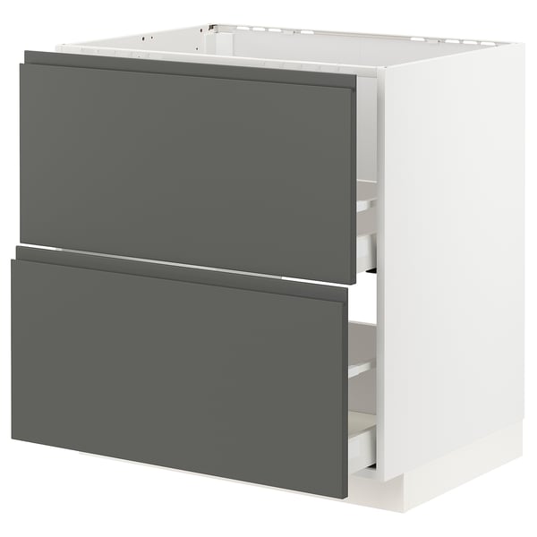 METOD / MAXIMERA base cab f sink+2 fronts/2 drawers, white/Voxtorp dark grey, 80x60 cm