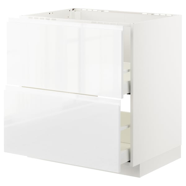 METOD / MAXIMERA base cab f sink+2 fronts/2 drawers, white/Voxtorp high-gloss/white, 80x60 cm