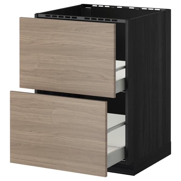 METOD / MAXIMERA base cab f sink+2 fronts/2 drawers, black/Brokhult light grey