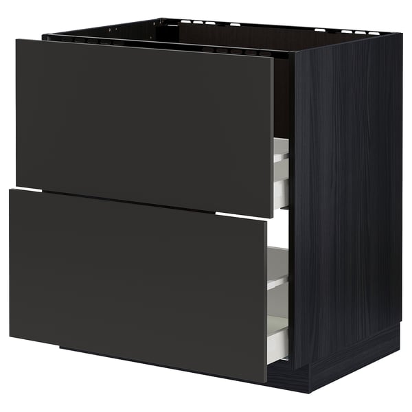 METOD / MAXIMERA base cab f sink+2 fronts/2 drawers, black/Nickebo matt anthracite, 80x60 cm