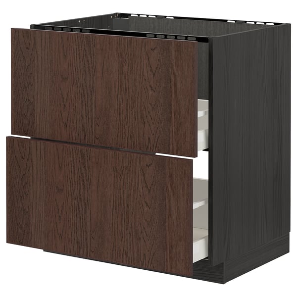 METOD / MAXIMERA base cab f sink+2 fronts/2 drawers, black/Sinarp brown, 80x60 cm