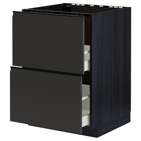 METOD / MAXIMERA base cab f sink+2 fronts/2 drawers, black/Upplöv matt anthracite, 60x60 cm
